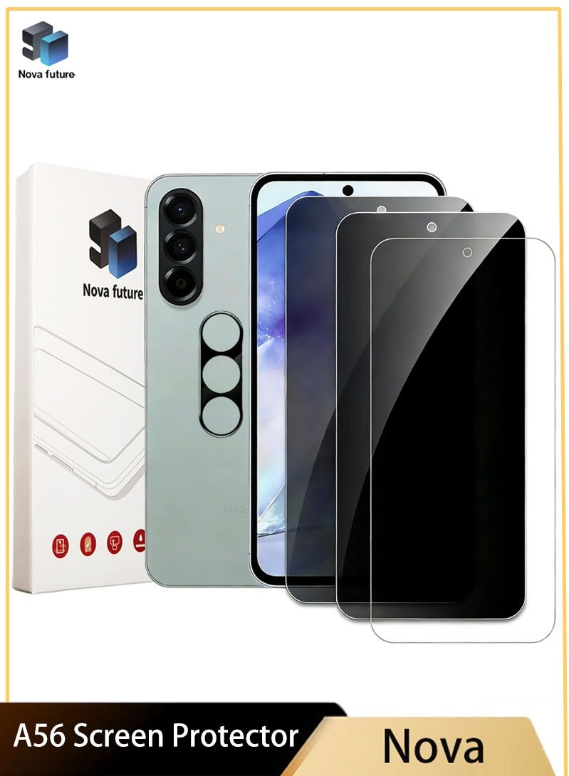 Nova future Samsung Galaxy A56 2-Pack HD Full Privacy Anti-Peeping Screen Protector+1-Pack HD Clear Screen Protetor  Tempered Glass Screen Protector with Camera Lens Protector Compatible with Samsung Galaxy A56 - Image 1